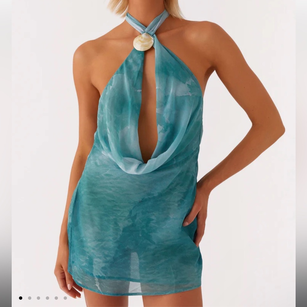 Oceans Away Deep Cowl Mini Dress - Green Tie Dye